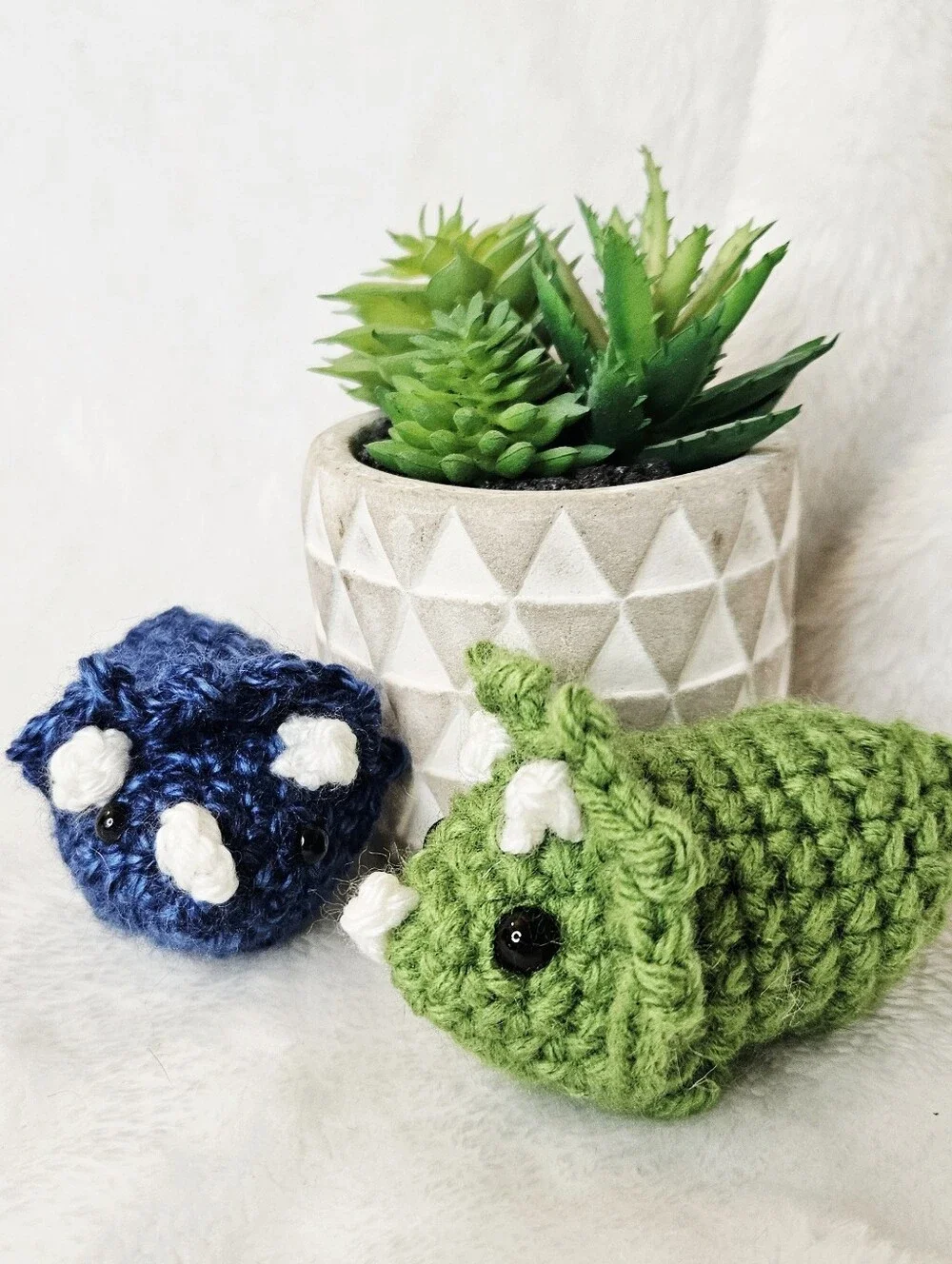 Mini Handmade Crochet Triceratops Plushie - Pocket Dino